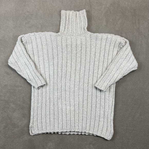 Eddie Bauer L/G Petite Ribbed Turtleneck Sweater Gray Chunky Knit Vintage Boho — photo 2